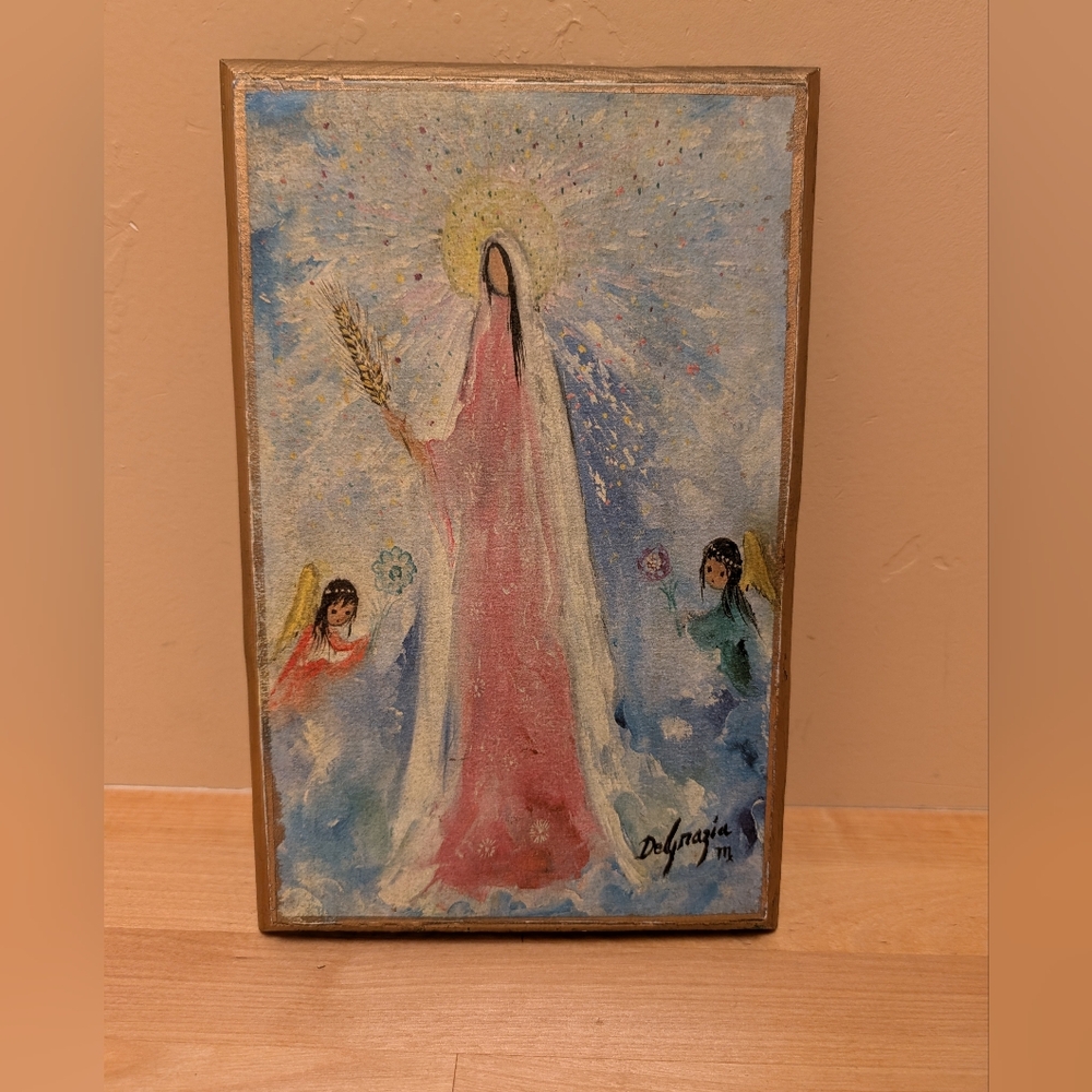 Vintage DeGrazia Style MCM Plaque Print Craft Hobby Art